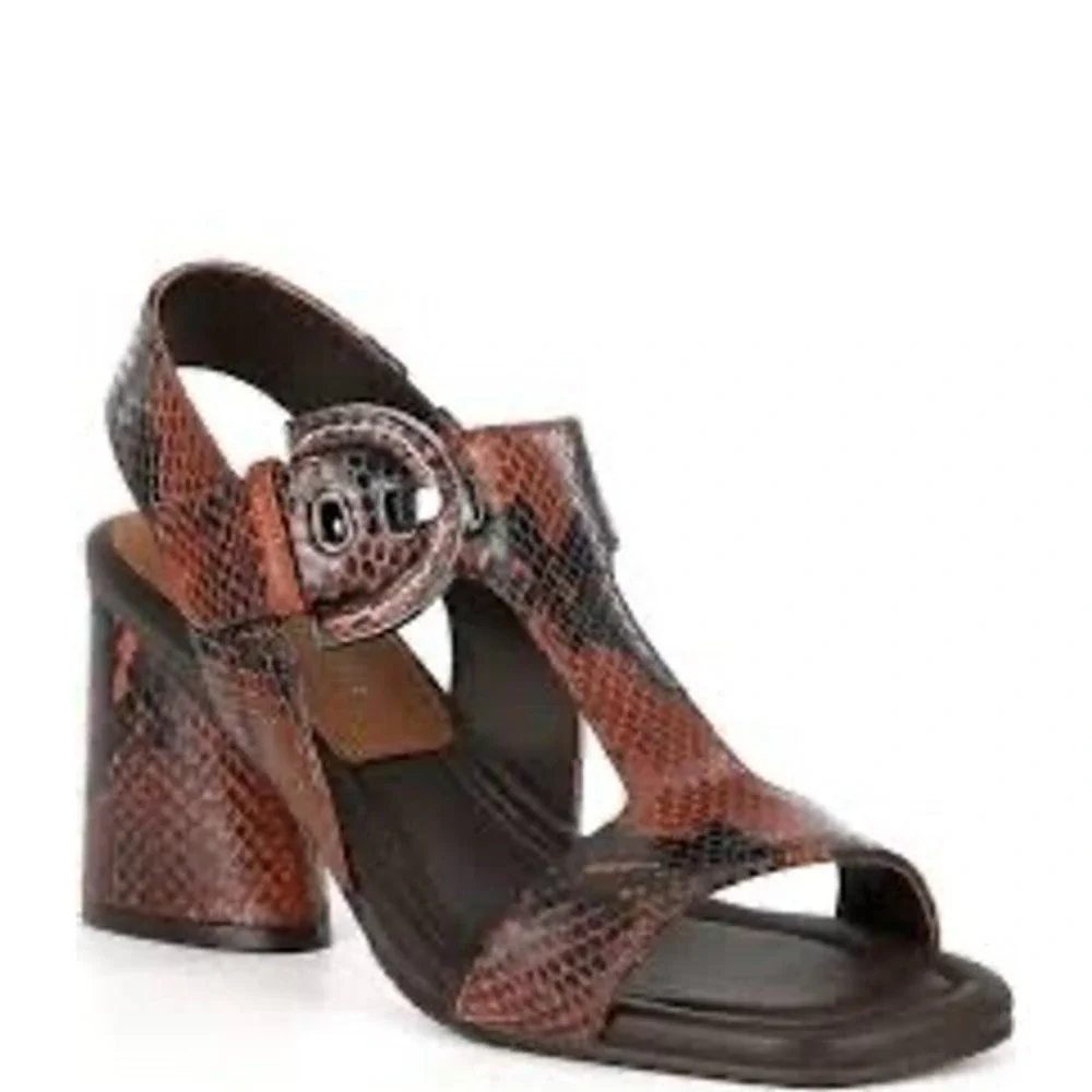 New Donald Pliner Erin Snake Embossed Leather Sandals T-Strap Size 8.5 M